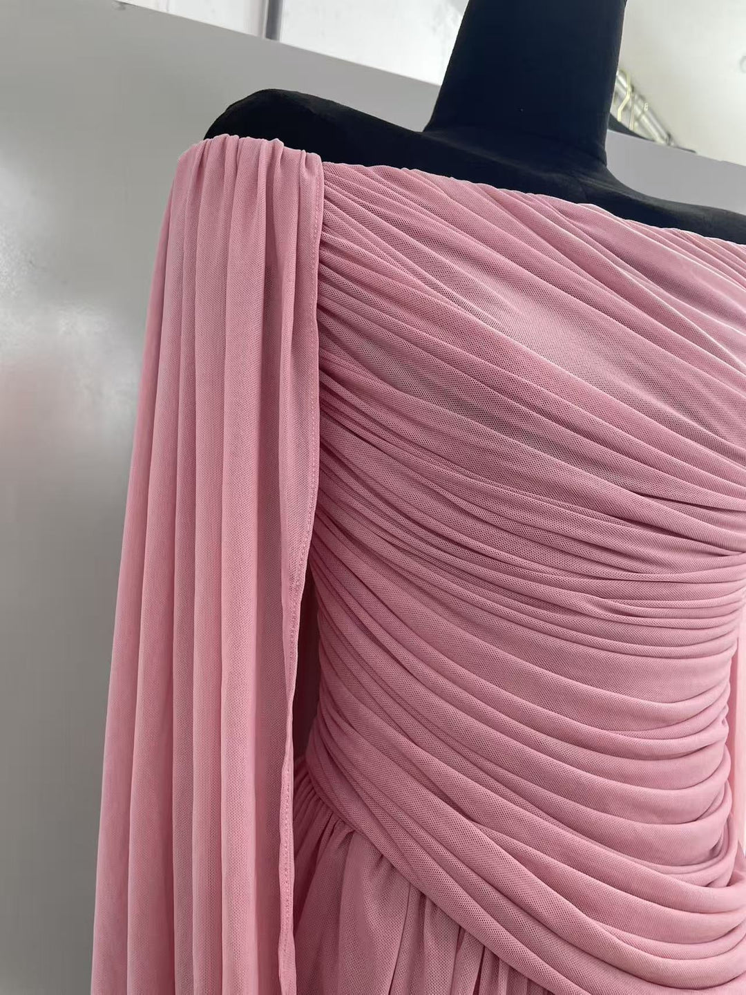 Joella - Pleated chiffon mini dress with exposed shoulders