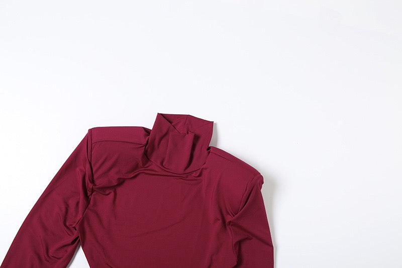 Elegant maxi turtleneck dress with gathered design and open back - DALIA