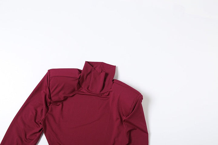 Elegant maxi turtleneck dress with gathered design and open back - DALIA