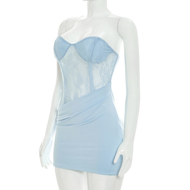 Strapless mini dress with a lace corset design – LOLITA