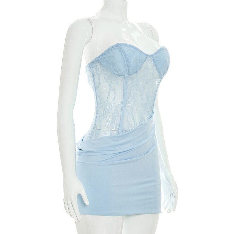 Strapless mini dress with a lace corset design – LOLITA