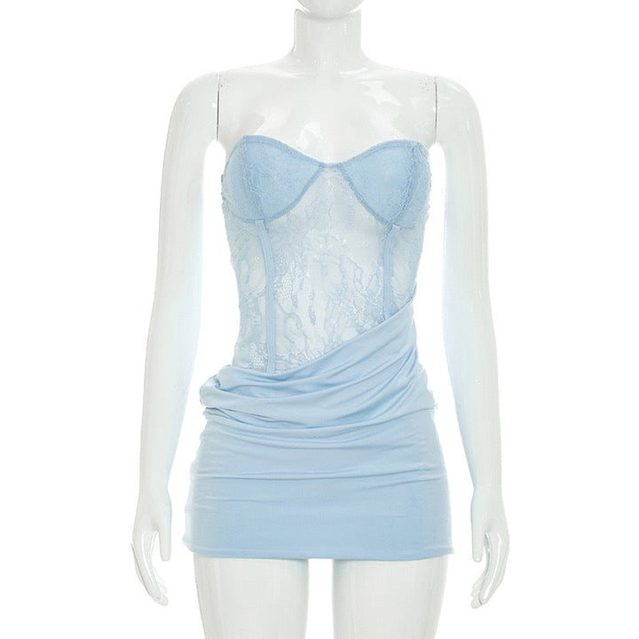 Strapless mini dress with a lace corset design – LOLITA