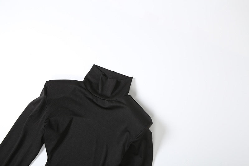 Elegant maxi turtleneck dress with gathered design and open back - DALIA