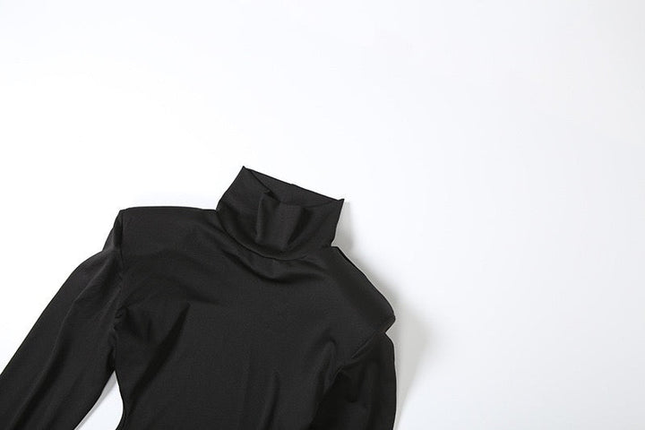 Elegant maxi turtleneck dress with gathered design and open back - DALIA