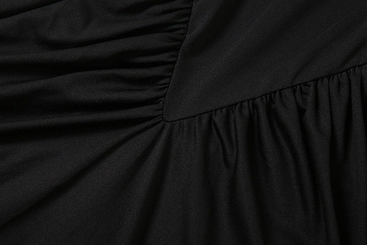 Elegant maxi turtleneck dress with gathered design and open back - DALIA