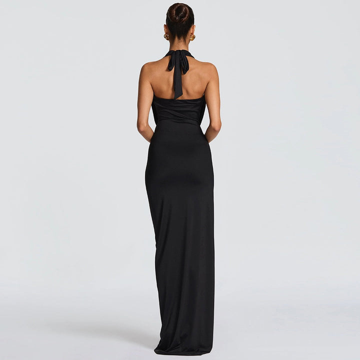 Open back tie maxi dress with slit and gathers - FANNY