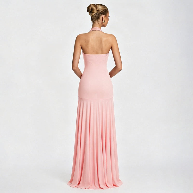 RAYA chiffon maxi dress with an open back