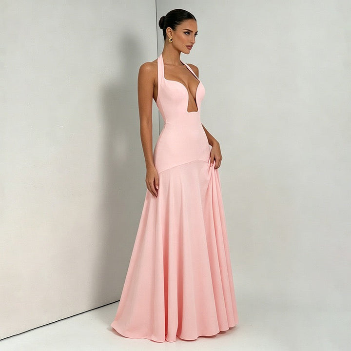 RAYA chiffon maxi dress with an open back