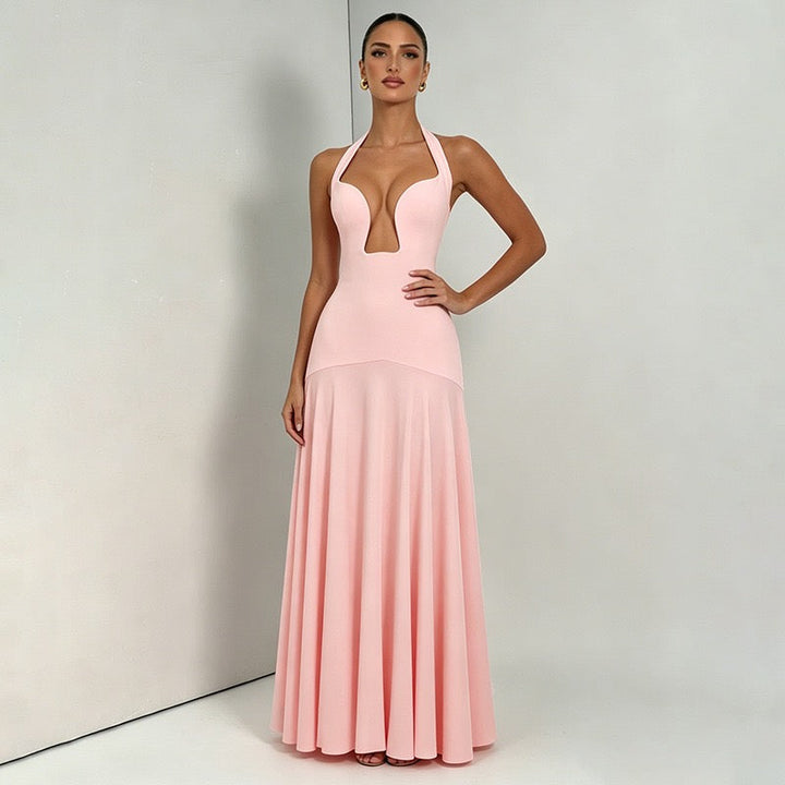 RAYA chiffon maxi dress with an open back
