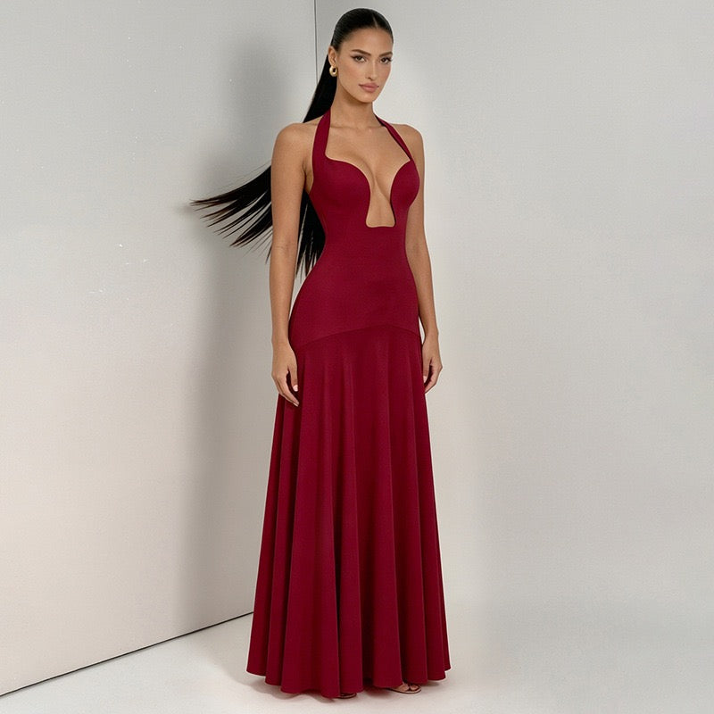 RAYA chiffon maxi dress with an open back