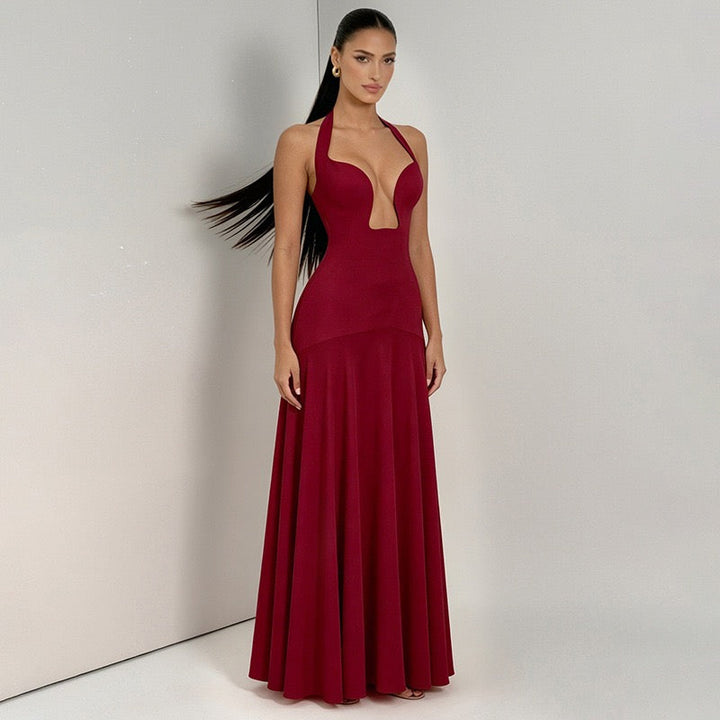 RAYA chiffon maxi dress with an open back