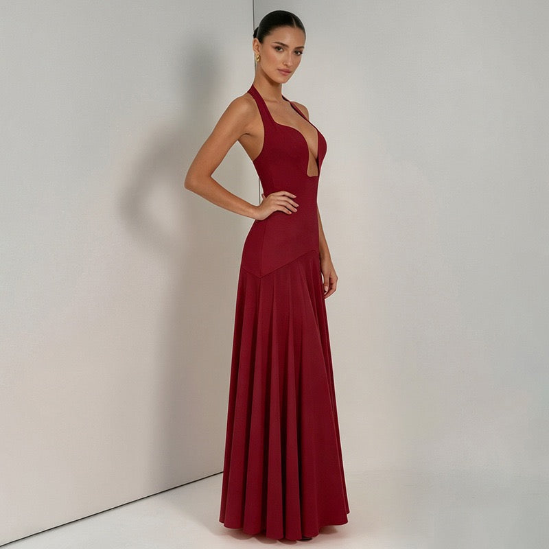 RAYA chiffon maxi dress with an open back