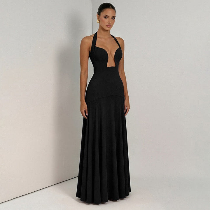 RAYA chiffon maxi dress with an open back