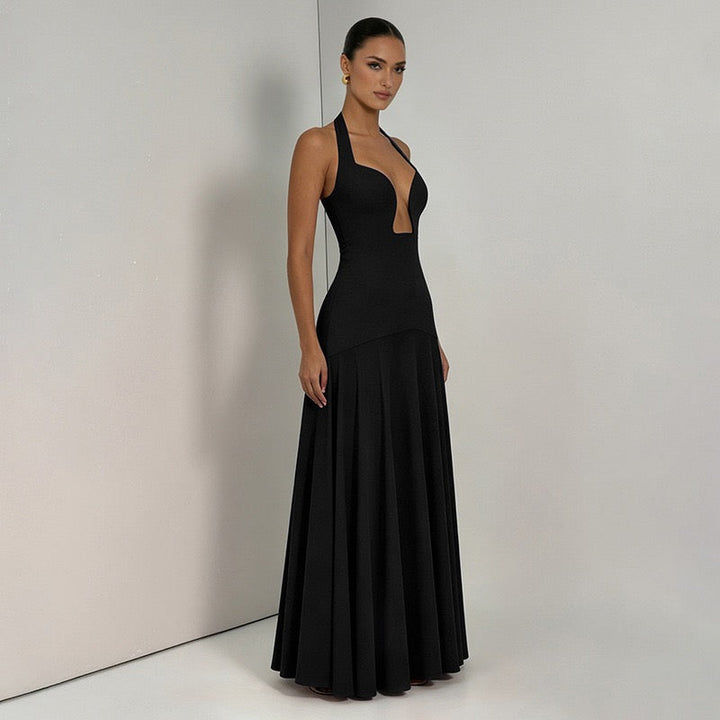 RAYA chiffon maxi dress with an open back