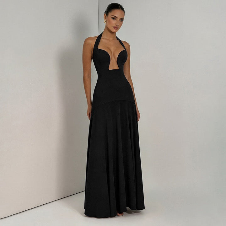 RAYA chiffon maxi dress with an open back