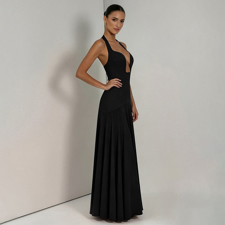 RAYA chiffon maxi dress with an open back