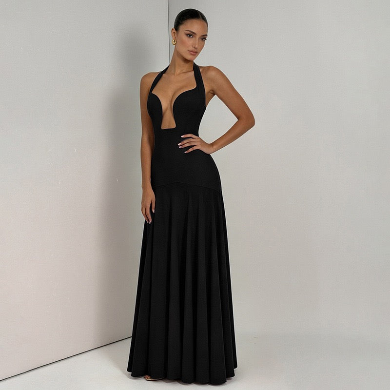 RAYA chiffon maxi dress with an open back
