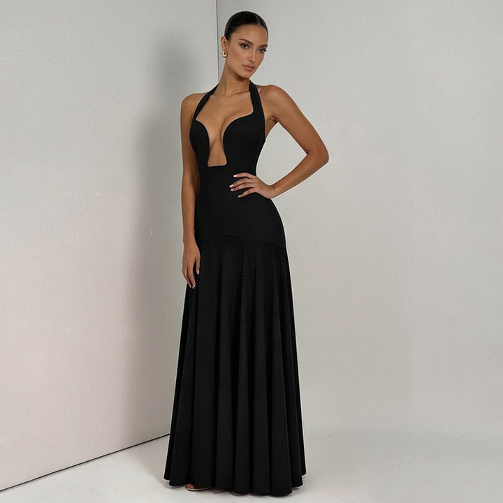 RAYA chiffon maxi dress with an open back