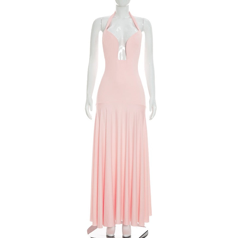 RAYA chiffon maxi dress with an open back