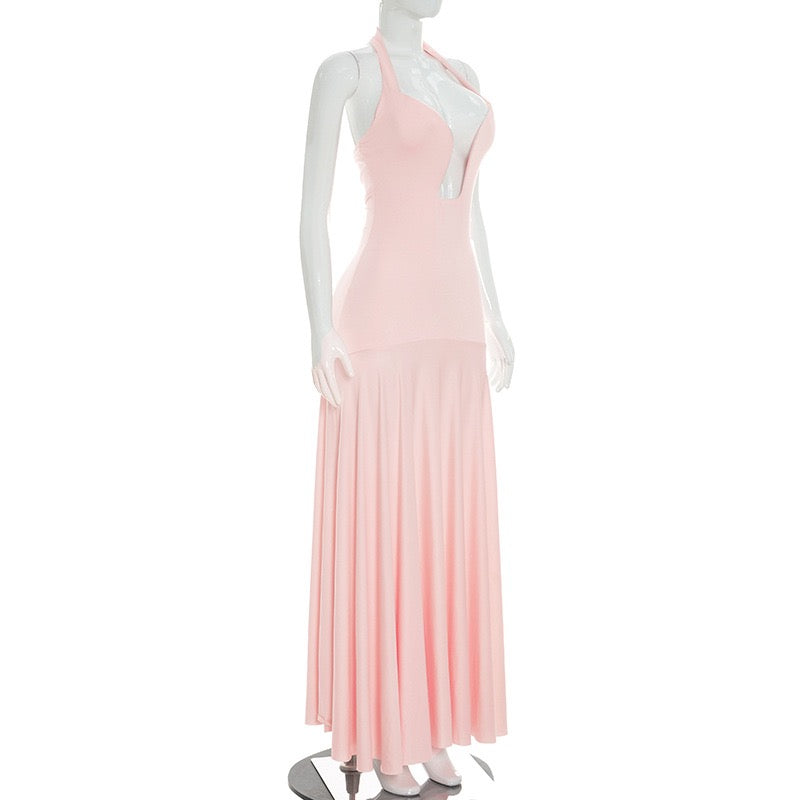 RAYA chiffon maxi dress with an open back