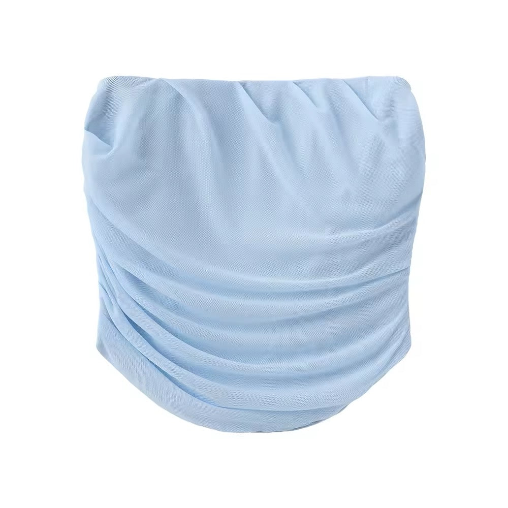 סט שני חלקים טופ סטרפלס וחצאית מקסי בעיטור צעיף תואם - פרנסיה