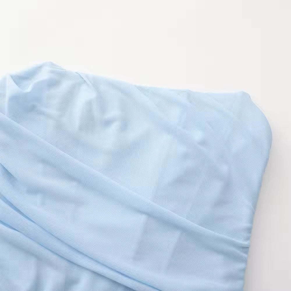 סט שני חלקים טופ סטרפלס וחצאית מקסי בעיטור צעיף תואם - פרנסיה