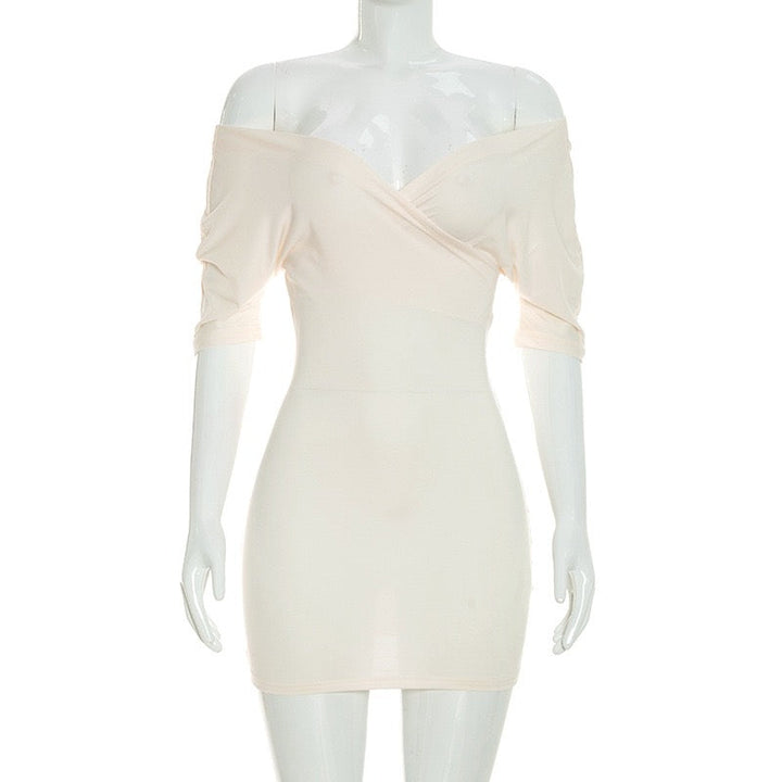 Fitted mini dress with off-the-shoulder sleeves – Melania