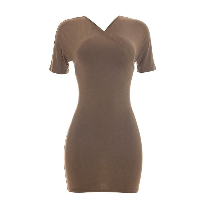 Fitted mini dress with off-the-shoulder sleeves – Melania
