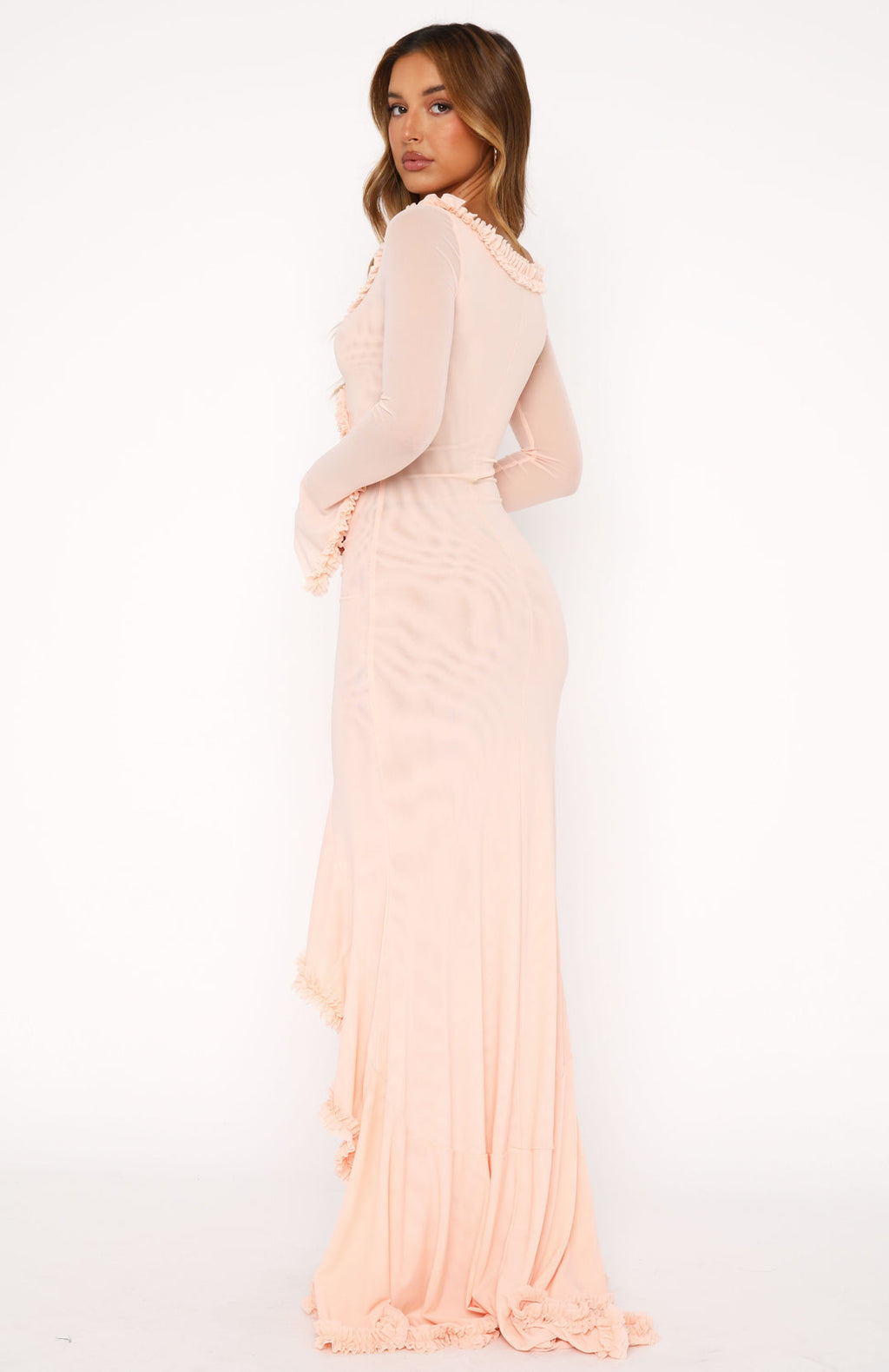 שמלת מקסי שיפון בעיטור מלמלה ופתח בעיצוב אסימטרי - דניאלה