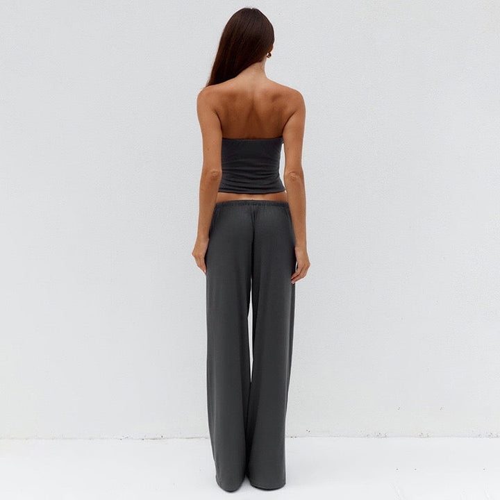Cozy two-piece set with a strapless top and long pants – Tani
