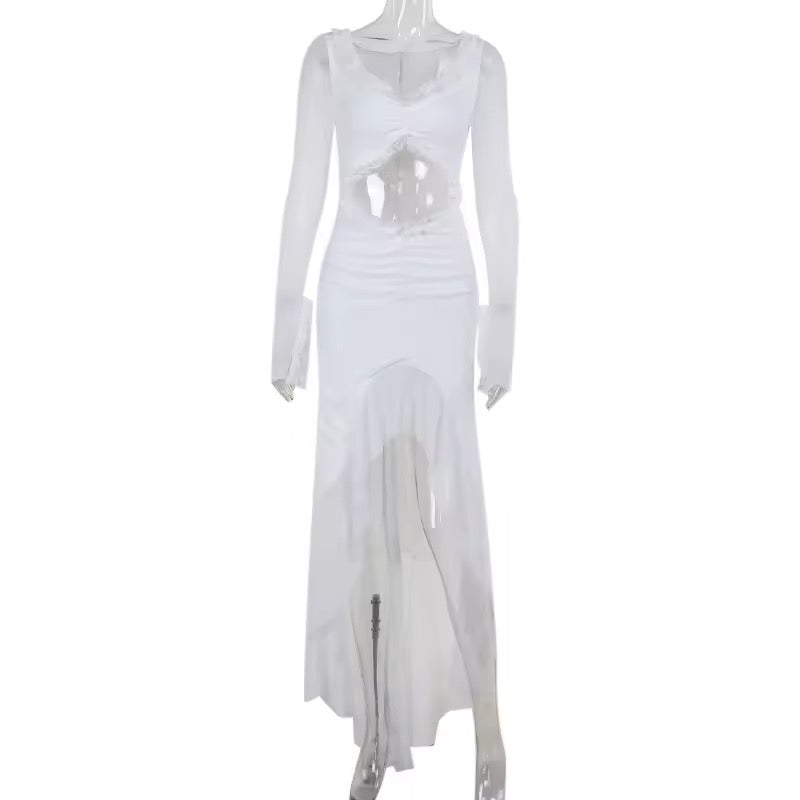 שמלת מקסי שיפון בעיטור מלמלה ופתח בעיצוב אסימטרי - דניאלה