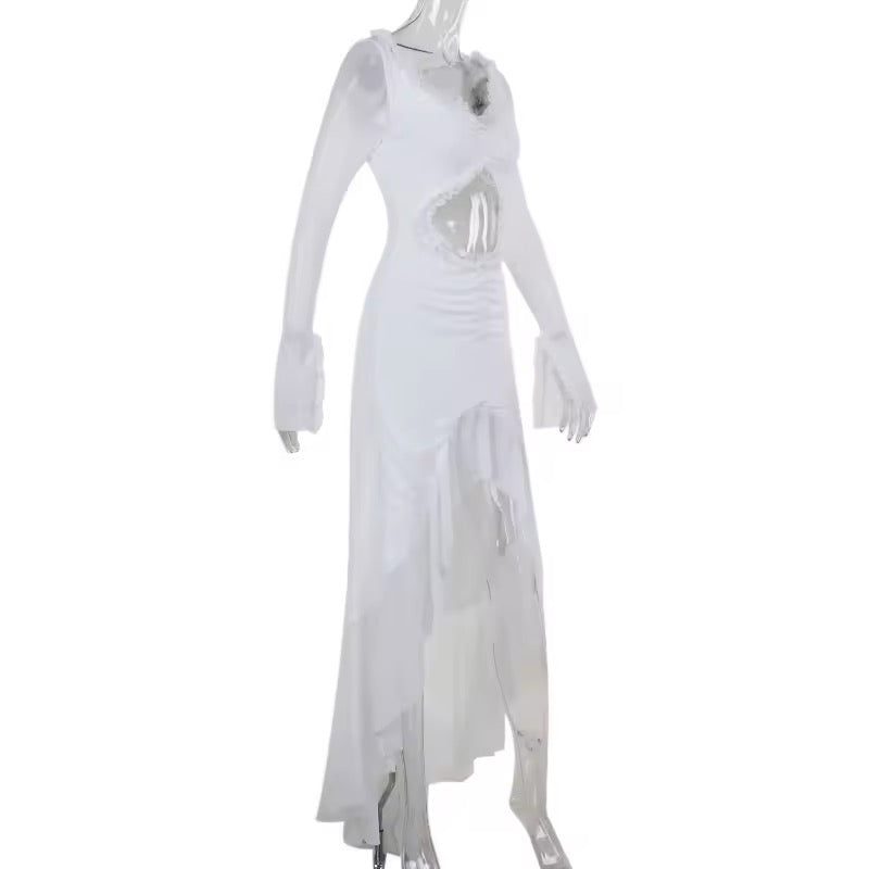 שמלת מקסי שיפון בעיטור מלמלה ופתח בעיצוב אסימטרי - דניאלה