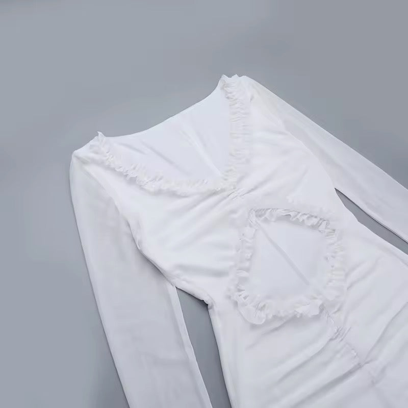 שמלת מקסי שיפון בעיטור מלמלה ופתח בעיצוב אסימטרי - דניאלה