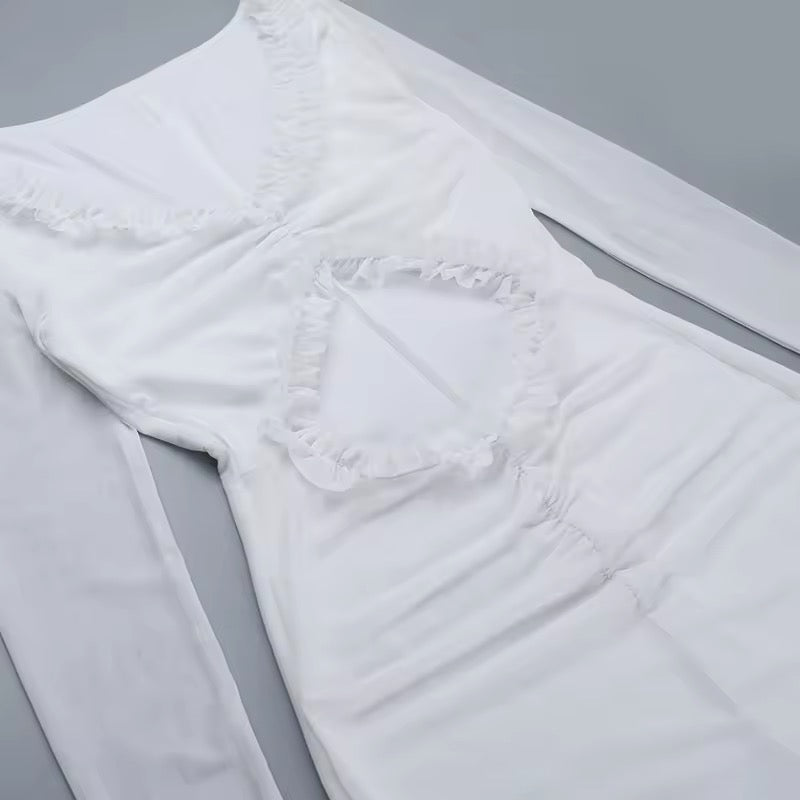 שמלת מקסי שיפון בעיטור מלמלה ופתח בעיצוב אסימטרי - דניאלה