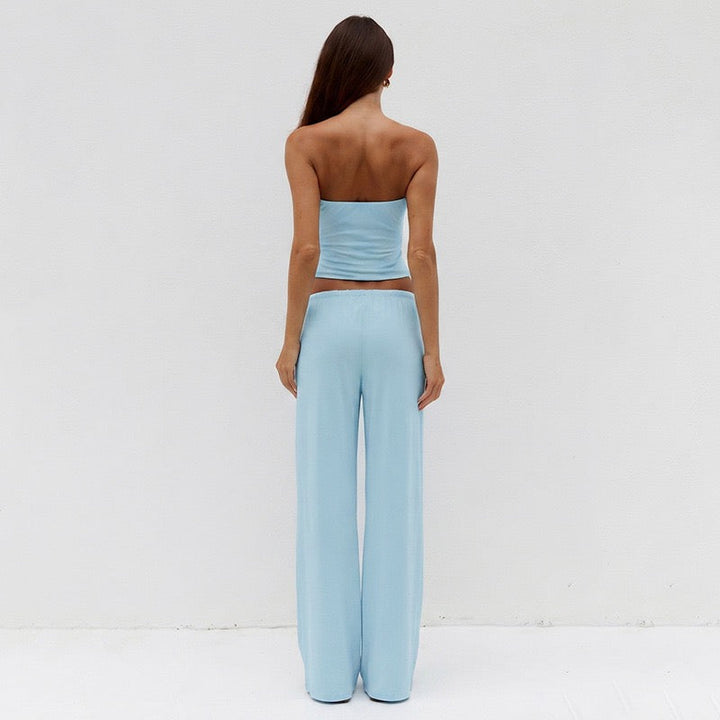 Cozy two-piece set with a strapless top and long pants – Tani