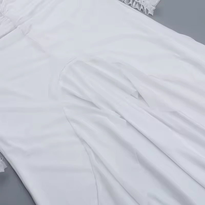 שמלת מקסי שיפון בעיטור מלמלה ופתח בעיצוב אסימטרי - דניאלה