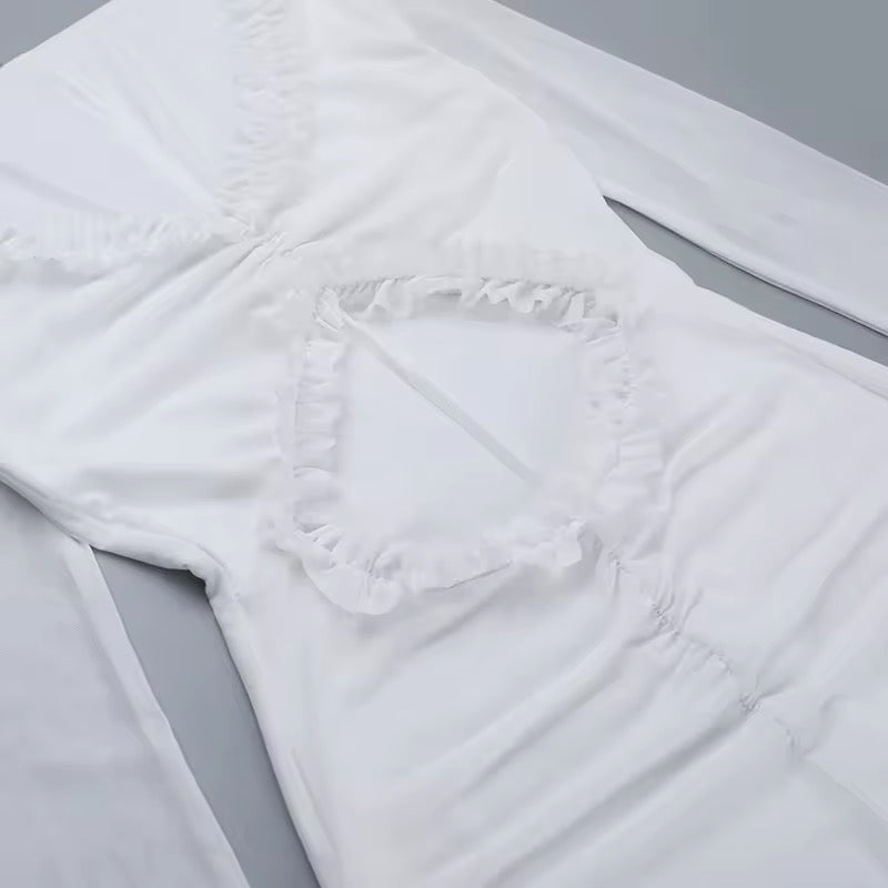 שמלת מקסי שיפון בעיטור מלמלה ופתח בעיצוב אסימטרי - דניאלה