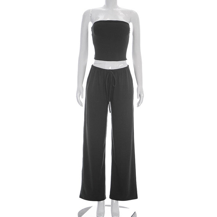 Cozy two-piece set with a strapless top and long pants – Tani