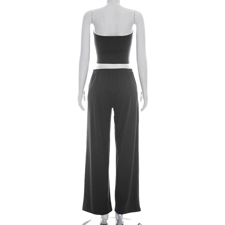 Cozy two-piece set with a strapless top and long pants – Tani