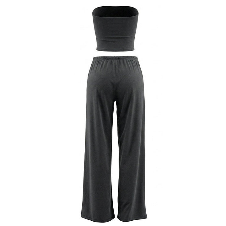 Cozy two-piece set with a strapless top and long pants – Tani