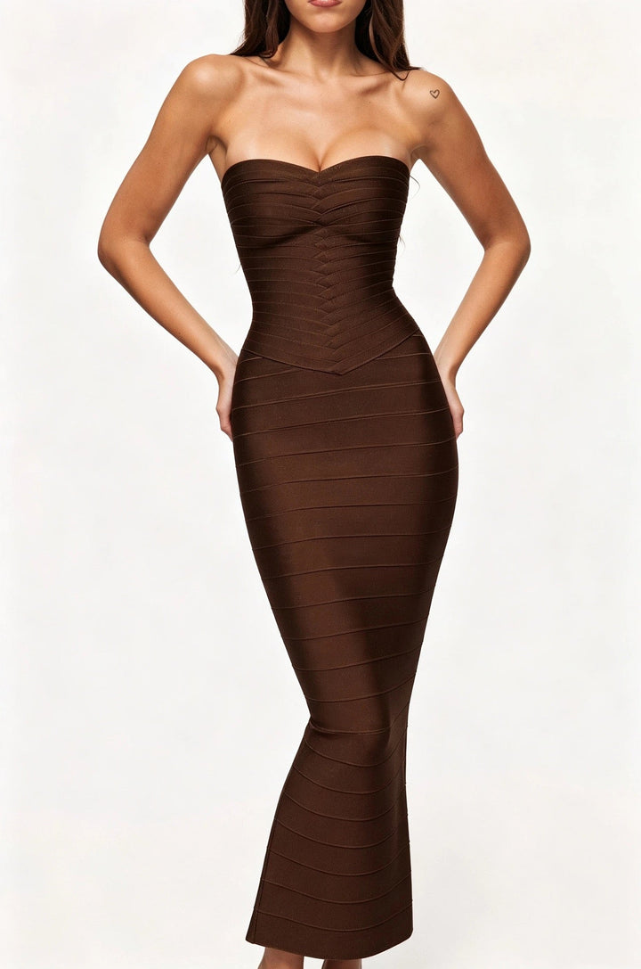 Gina - Strapless midi dress in shiny shaping fabric