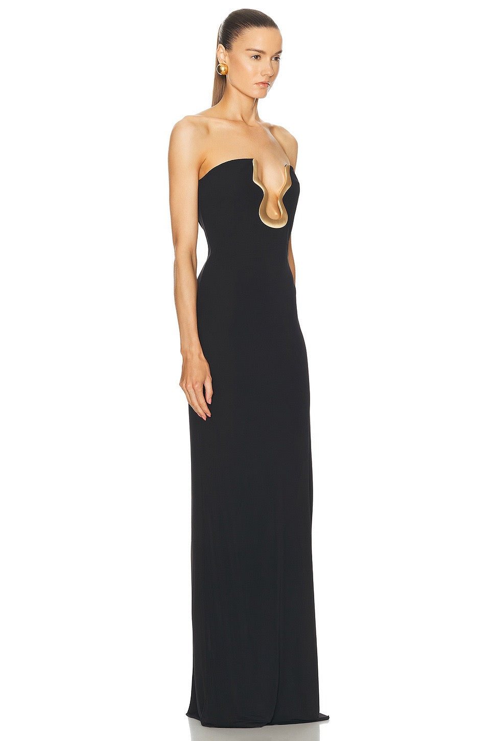 Elegant Maxi Strapless Dress with Shaping Fabric and Buckle Design - ORINA