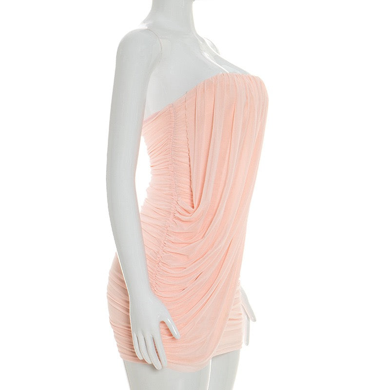 Strapless mini dress with pleat detailing – Romily