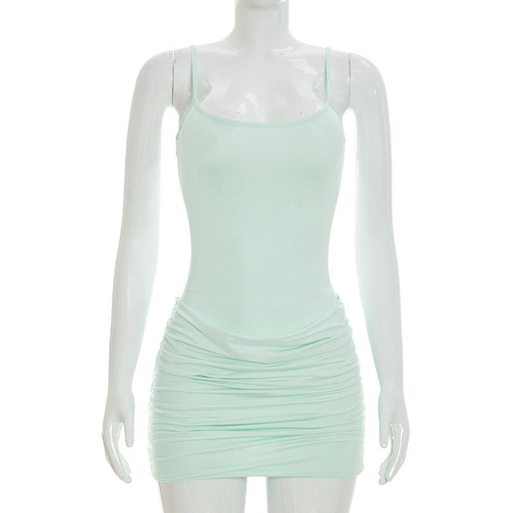 Ruched mini dress with chiffon overlay embellishments – Lily