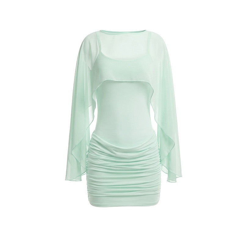 Ruched mini dress with chiffon overlay embellishments – Lily