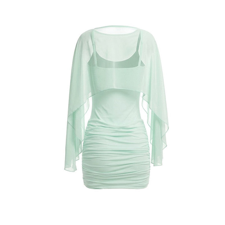 Ruched mini dress with chiffon overlay embellishments – Lily
