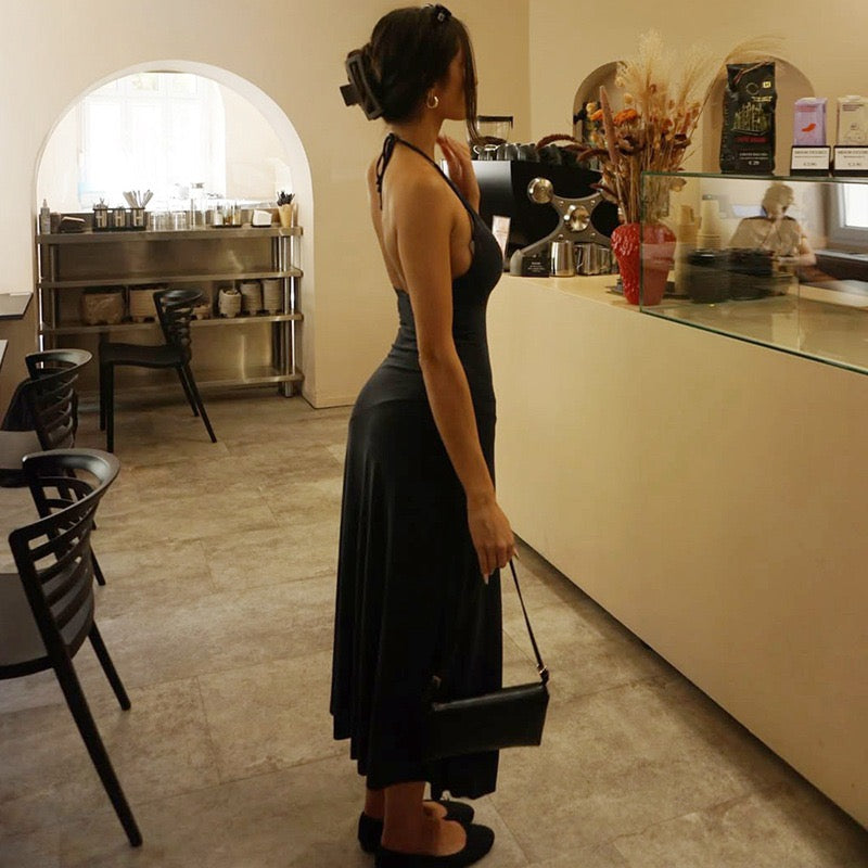 Genia - Midi dress with a halter tie and open back