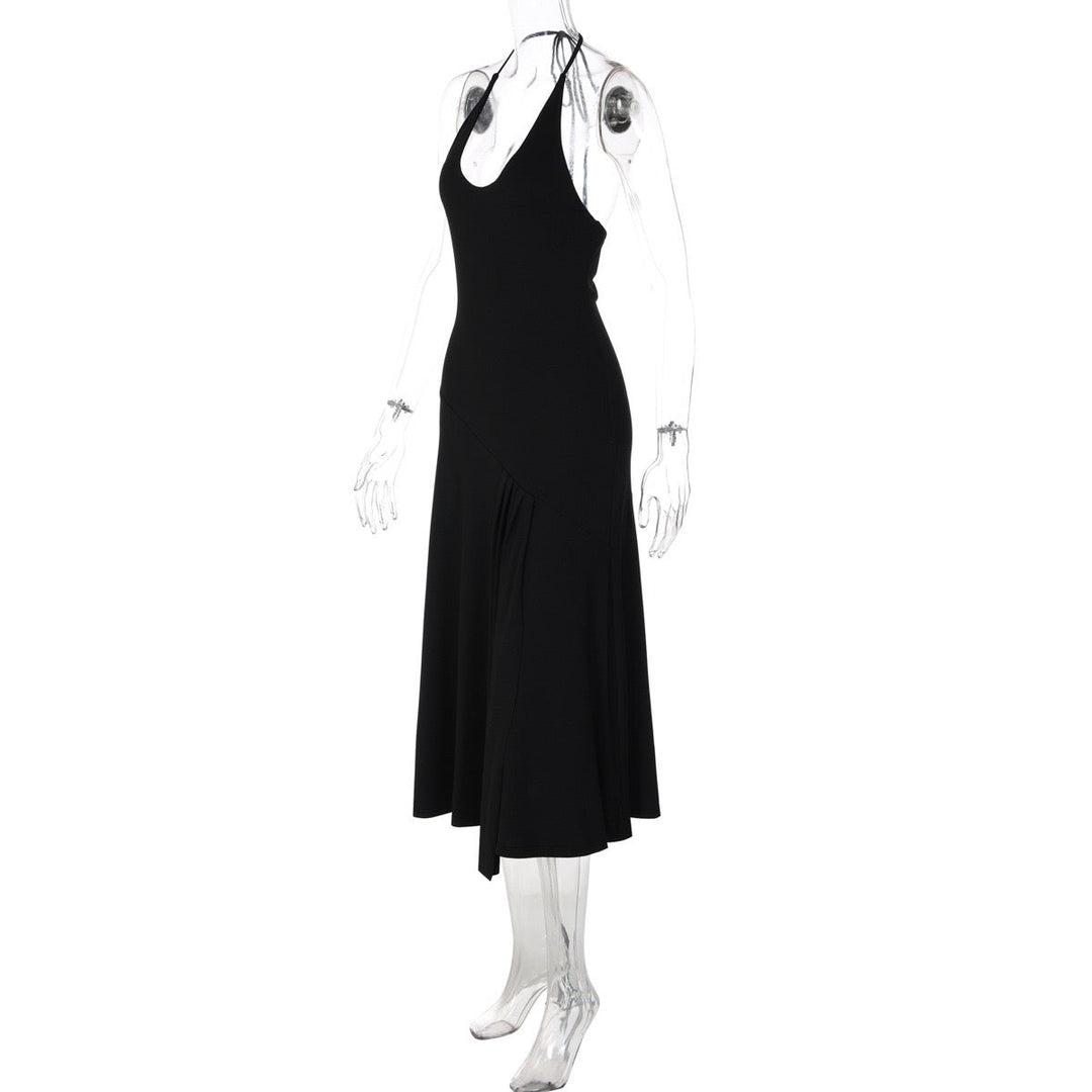 Genia - Midi dress with a halter tie and open back