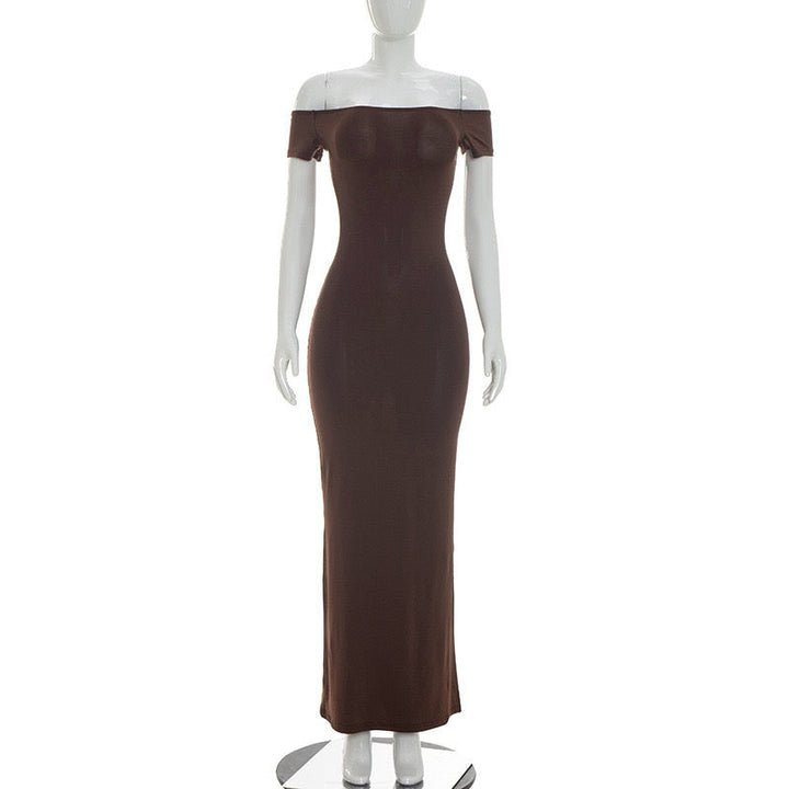 Fitted maxi dress with off-the-shoulder sleeves – Yana