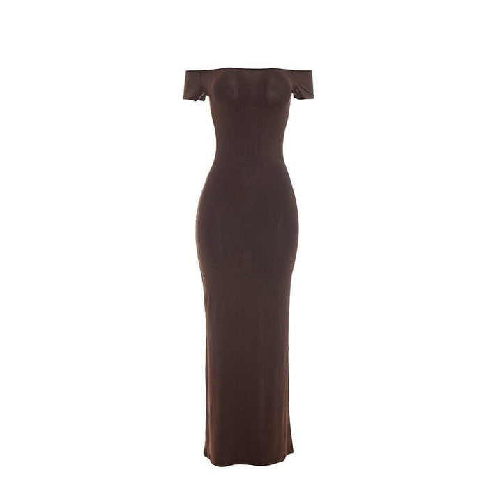 Fitted maxi dress with off-the-shoulder sleeves – Yana